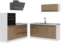 Vicco K&uuml;chenzeile R-Line, Artisan-Eiche/Wei&szlig;, 160 cm Arbeitsplatte Marmor
