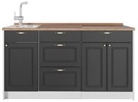 Vicco K&uuml;chenzeile Fame-Line, Anthrazit-Gold Landhaus, 150 cm, AP Eiche...
