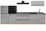 Vicco K&uuml;chenzeile R-Line, Beton/Goldkraft Eiche, 340 cm Arbeitsplatte Marmor...