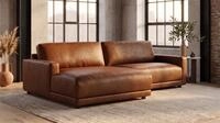 KAWOLA Ecksofa MARLIN Ecksofa aus Lederfaserstoff, cognac, Longchair links,...