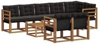 vidaXL Gartenlounge-Set Outdoor-Sofagarnitur 9 stk. Nat&uuml;rlich und Schwarz,...