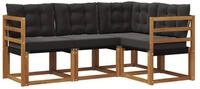 vidaXL Gartenlounge-Set Outdoor-Sofagarnitur 4 stk. Nat&uuml;rlich und Schwarz,...