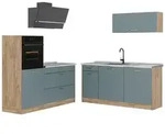 Vicco K&uuml;chenzeile R-Line, Blau-Grau/Goldkraft Eiche, 160 cm Arbeitsplatte...