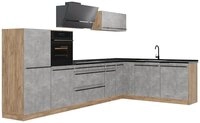 Vicco Winkelk&uuml;che R-Line, Beton/Goldkraft Eiche, 347 x cm Arbeitsplatte...