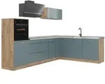 Vicco Winkelk&uuml;che R-Line, Blau-Grau/Goldkraft Eiche, 287 x cm Arbeitsplatte...