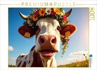CALVENDO Puzzle CALVENDO Puzzle Kuh tr&auml;gt Blumenkranz auf dem Kopf, 1000 Teile