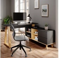 Vicco Schreibtisch Nautica, Anthrazit/Buche, 138 x 60 cm mit Schubladen, XXL...