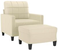 vidaXL Sofa Sessel mit Hocker Creme 60 cm Kunstleder