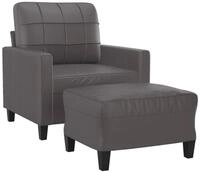 vidaXL Sofa Sessel mit Hocker Grau 60 cm Kunstleder