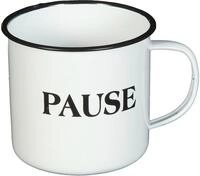 Ambiente Haus Tasse Becher PAUSE aus Emaille in Antikwei&szlig;, 1-tlg., Emaille