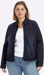 Jeansblazer SHEEGO "Jeansblazer", Damen, Gr. 42, blau (dunkelblau), 98% Baumwolle, 2%