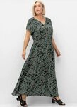 Sheego Etuikleid Maxikleid Kurzarm mit Alloverdruck und gesmokter Taille