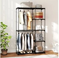 OKWISH Kleiderschrank Stoffschrank 111x43x185cm in Schwarz mit Kleiderstange &