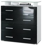 Vladon Kommode Pavos V2 (Kommode, mit 4 Schubladen und Glasablage), Wei&szlig;