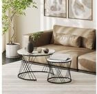 HOMCOM Couchtisch Runder Satztisch mit Metallrahmen (Wohnzimmertisch, 2-St.,