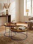 KADIMA DESIGN Satztisch Couchtisch 2er Set Gold / Schwarz Metall Hammerschlag