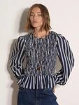 Apricot Blusentop Gerafftes gestreiftes Oberteil mit R&uuml;schen blau XS (34)