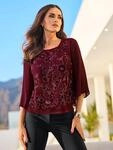 Georgettebluse HEINE, Damen, Gr. 34, rot (burgund, gemustert), 100% Polyester,