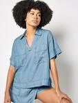 Apricot Klassische Bluse Leichte Jeansbluse Einfarbig blau XS (34)
