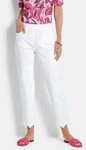 GOLDNER Schlupfhose Kurzgr&ouml;&szlig;e: Denimhose mit floraler Spitze Baumwollhose mit