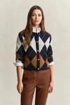 Cardigan GANT "ARGYLE C-NECK", Damen, Gr. XXL, blau (evening blau), Strick,