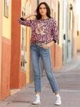 Sweatshirt HEINE, Damen, Gr. 34, pink (hortensie, schwarz, bedruckt), 100% Baumwolle,