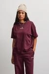 T-Shirt PEGADOR "Bracy Heavy Oversized Tee", Damen, Gr. S, washed dunkelrot wei&szlig;,