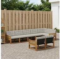 vidaXL Gartenlounge-Set Outdoor-Sofagarnitur 8 stk. Nat&uuml;rlich und Hellgrau,...