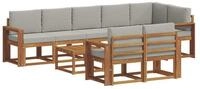 vidaXL Gartenlounge-Set Outdoor-Sofagarnitur 9 stk. Nat&uuml;rlich und Hellgrau,...