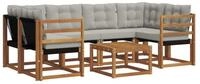vidaXL Gartenlounge-Set Outdoor-Sofagarnitur 7 stk. Nat&uuml;rlich und Hellgrau,...
