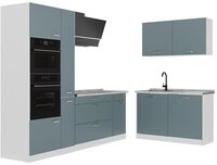 Vicco Winkelk&uuml;che R-Line, Blau-Grau/Wei&szlig;, 230 x 120 cm Arbeitsplatte Marmor