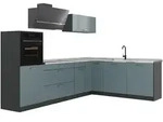 Vicco Winkelk&uuml;che R-Line, Blau-Grau/Anthrazit, 287 x cm Arbeitsplatte Marmor