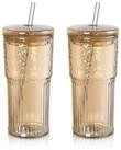 LuxusKollektion Latte-Macchiato-Glas Trinkglas Bernstein 650ml 2er Set Gerippt,...