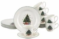 creaTable Kaffeeservice Tannenbaum Bunt (18-tlg), 6 Personen, Steingut
