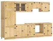 vidaXL K&uuml;chenzeile Schrank mit Regal SKI 9 pcs Honigbraun Massives Kiefernholz