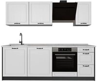 Vicco K&uuml;chenzeile R-Line, Wei&szlig; Landhaus/Anthrazit, 220 cm Arbeitsplatte Marmor