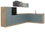 Vicco Winkelk&uuml;che R-Line, Blau-Grau/Goldkraft Eiche, 347 x cm Arbeitsplatte