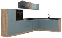 Vicco Winkelk&uuml;che R-Line, Blau-Grau/Goldkraft Eiche, 347 x cm Arbeitsplatte