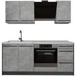 Vicco K&uuml;chenzeile R-Line, Beton/Anthrazit, 180 cm Arbeitsplatte Marmor grau