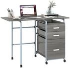 COSTWAY Computertisch, mit 3 Schubladen und Rollen, klappbar, 105x50x75cm