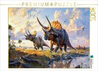CALVENDO Puzzle CALVENDO Puzzle Kinder spielen mit Triceratops Dinosauriern,...