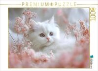 CALVENDO Puzzle CALVENDO Puzzle Weisse Katze in rosa Blumen, 1000 Teile...