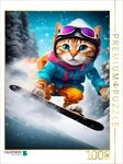CALVENDO Puzzle CALVENDO Puzzle Katze beim Outdoorsport - Snowboard fahren, 1000