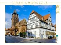 CALVENDO Puzzle CALVENDO Puzzle Bahnhofstra&szlig;e mit Rathaus und Kirche, 500 Teile