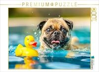 CALVENDO Puzzle CALVENDO Puzzle Mops planscht im Pool mit Ente, 1000 Teile