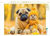 CALVENDO Puzzle CALVENDO Puzzle Mops und Pl&uuml;schtierkumpel im Herbst., 1000...