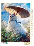 CALVENDO Puzzle CALVENDO Puzzle Katze auf Wiese mit Sonnenschirm im