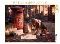 CALVENDO Puzzle CALVENDO Puzzle Detektivhund auf Spurensuche vor rotem...