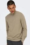 Troyer ONLY & SONS "ONSLOUI REG 12 MEL HALF ZIP KNIT NOOS", Herren, Gr. M, beige