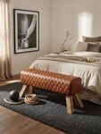 KADIMA DESIGN Sitzbank Sitzbank Echtleder / Massivholz 89x46x35 cm Leder Modern